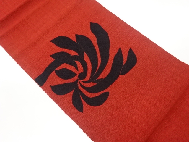 JAPANESE NAGOYA OBI / EMBROIDERY / MAWATA TSUMUGI / ABSTRACT LEAVES
